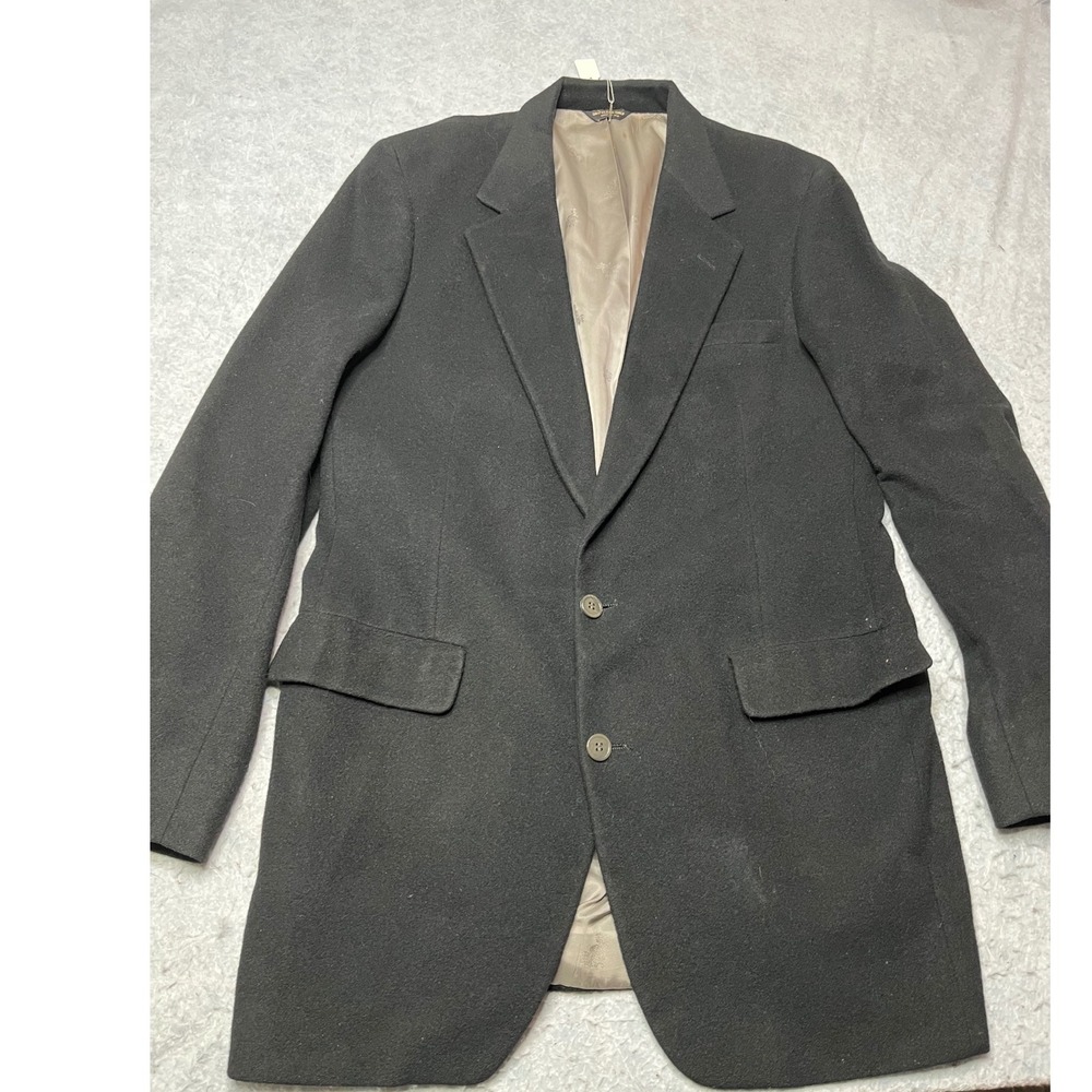 VTG 1980s Raleighs 100% Pure Cashmere‎ Blazer Sport Coat Mens Black 2 Button USA